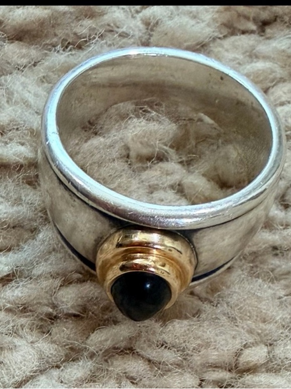 Retired James Avery Black Onyx Christina Ring. Sterling silver and 18KT Gold